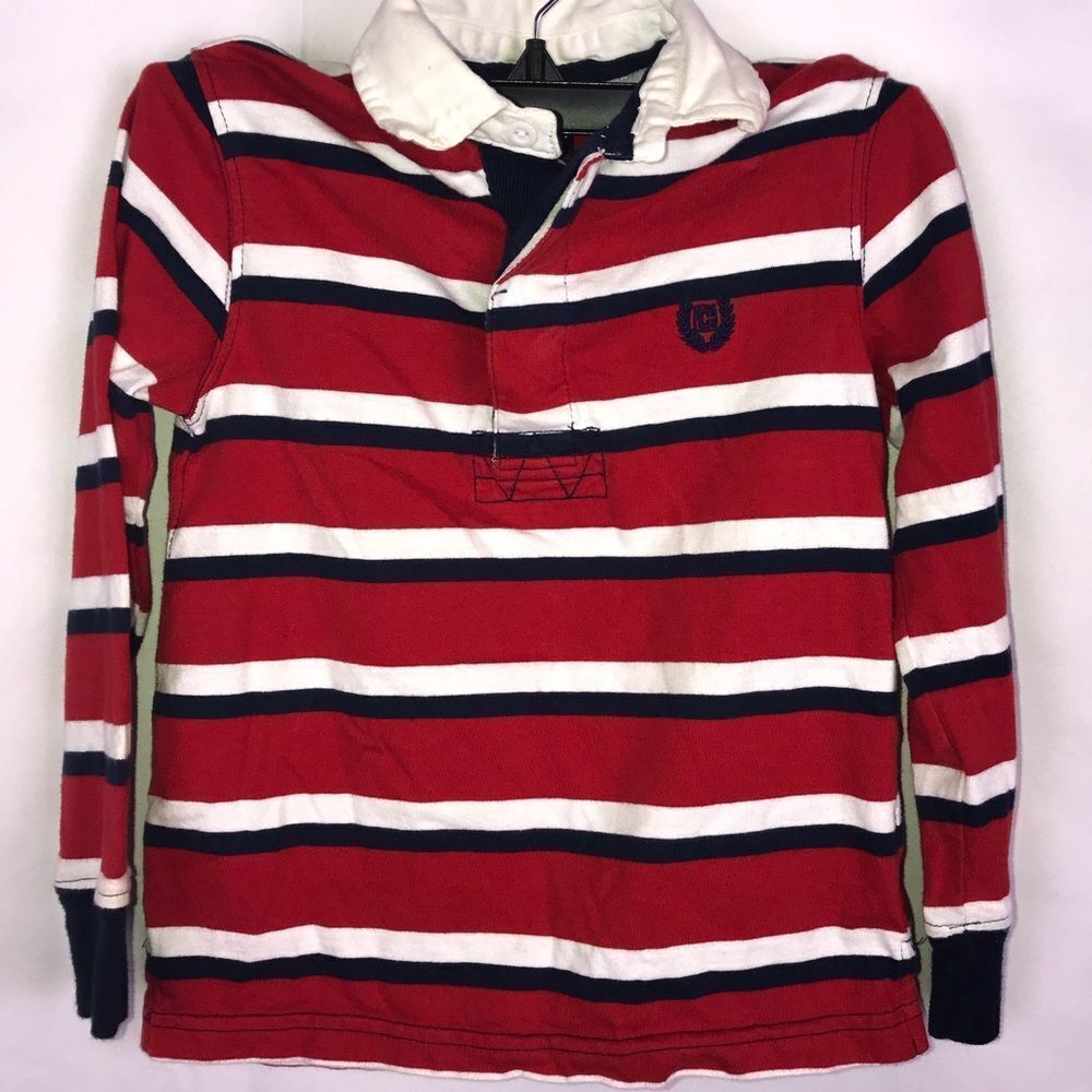 Chaps Long Sleeve Striped Collard Rugby T-Shirt